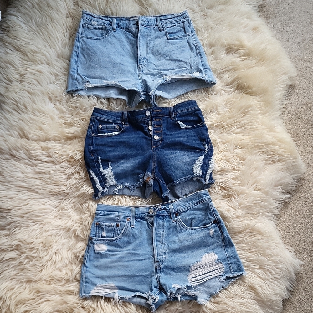 Abercrombie & Fitch Light and Dark Blue Jean Shorts Trio